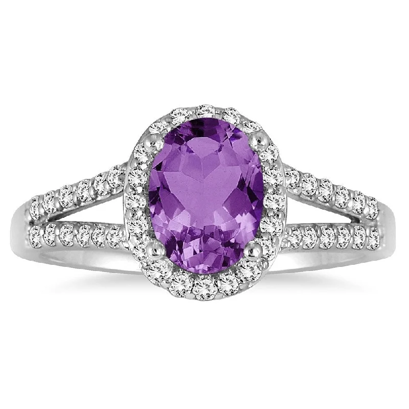 1 1/4 Carat Oval Amethyst and Diamond Ring in 10K White Gold