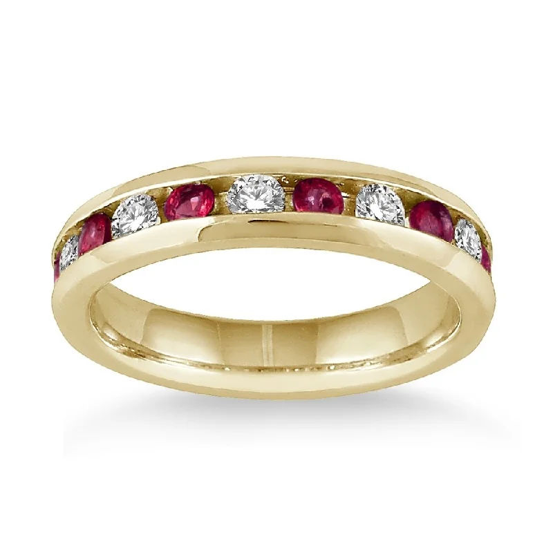 3/4 Carat Ruby and Diamond Band in 14k Yellow Gold