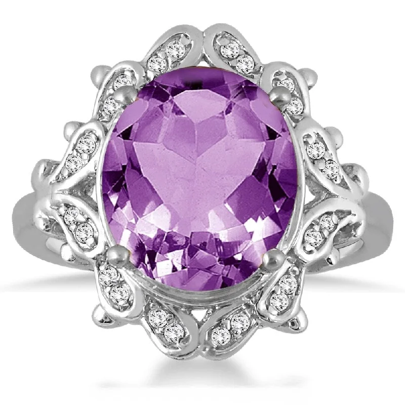 5 Carat Amethyst and Diamond Antique Ring in 10K White Gold