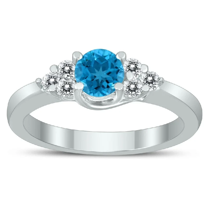 5MM Blue Topaz and Diamond Cynthia Ring in 10K White Gold