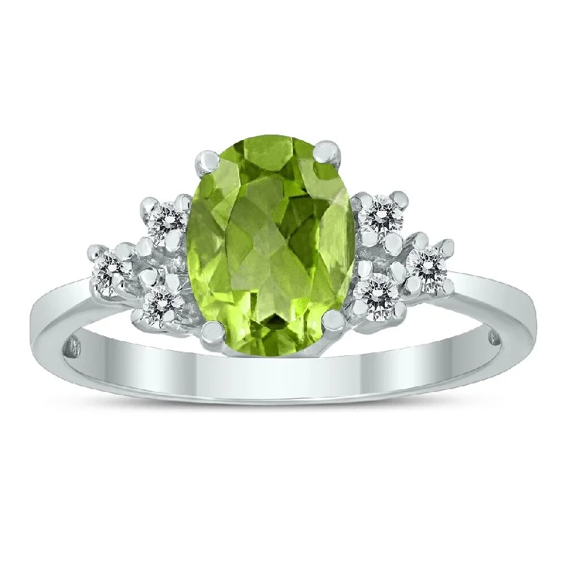 8X6MM Peridot and Diamond Regal Ring in 10K White Gold