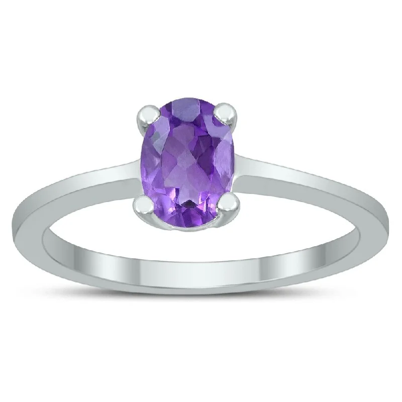 Oval Solitaire 7X5MM Amethyst Ring in 10K White Gold