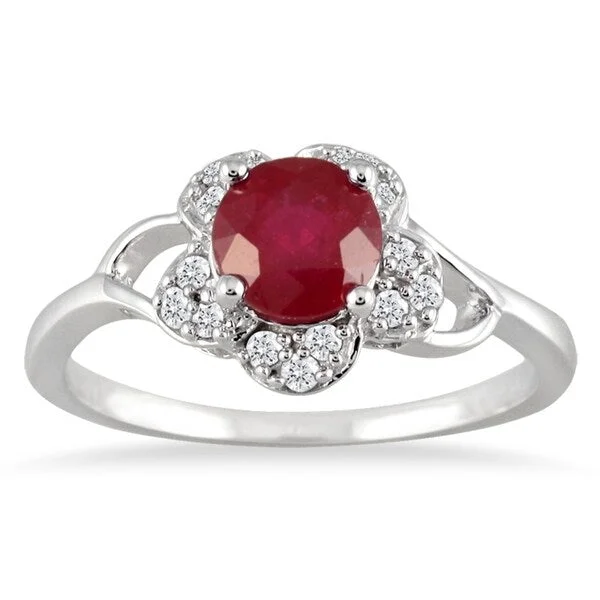 Ruby and Diamond Ring 10K White Gold