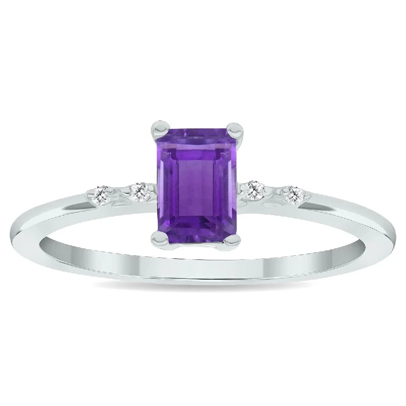 Women's Amethyst and Diamond Sparkle Ring in 10K White Gold