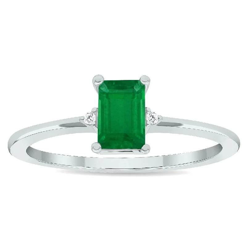 Women's Emerald and Diamond Classic Band in 10K White Gold