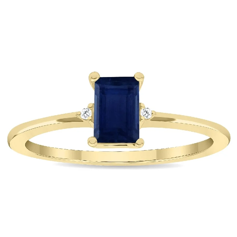 Women's Emerald Cut Sapphire and Diamond Classic Band in 10K Yellow Gold