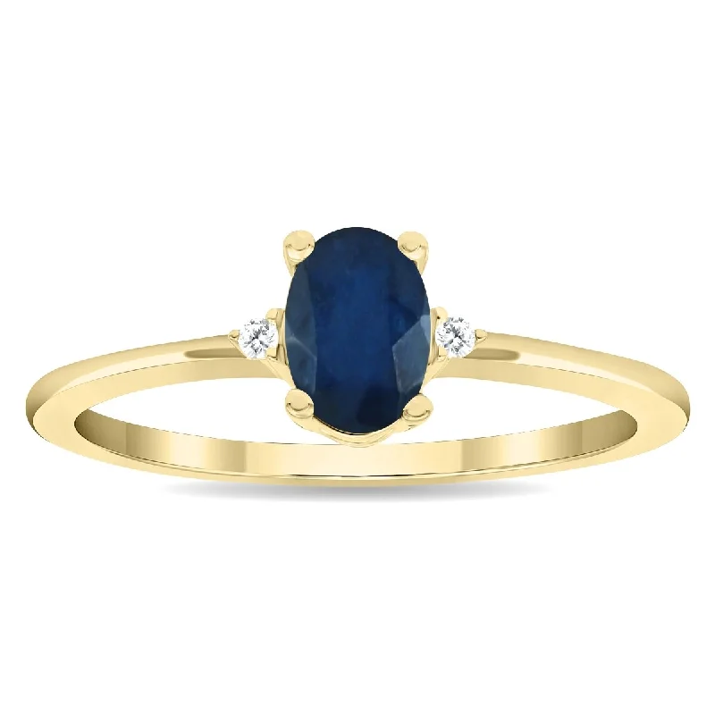 Women's Oval Shaped Sapphire and Diamond Classic Band in 10K Yellow Gold