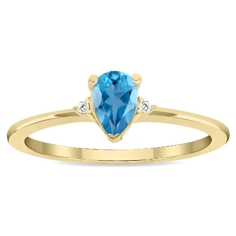 Women's Pear Shaped Blue Topaz and Diamond Classic Band in 10K Yellow Gold