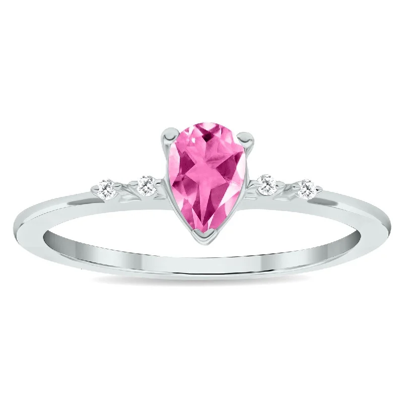 Women's Pink Topaz and Diamond Sparkle Ring in 10K White Gold