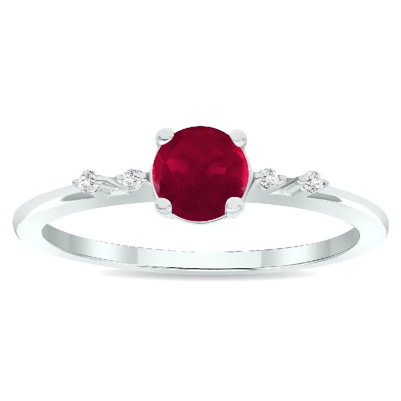 Women's Ruby and Diamond Sparkle Ring in 10K White Gold