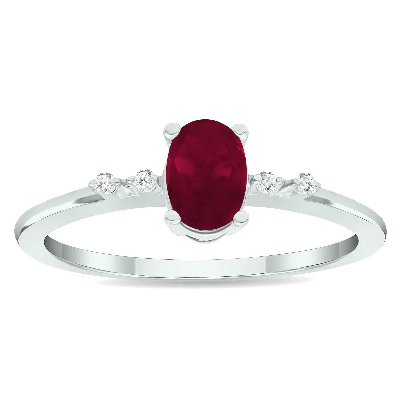 Women's Ruby and Diamond Sparkle Ring in 10K White Gold