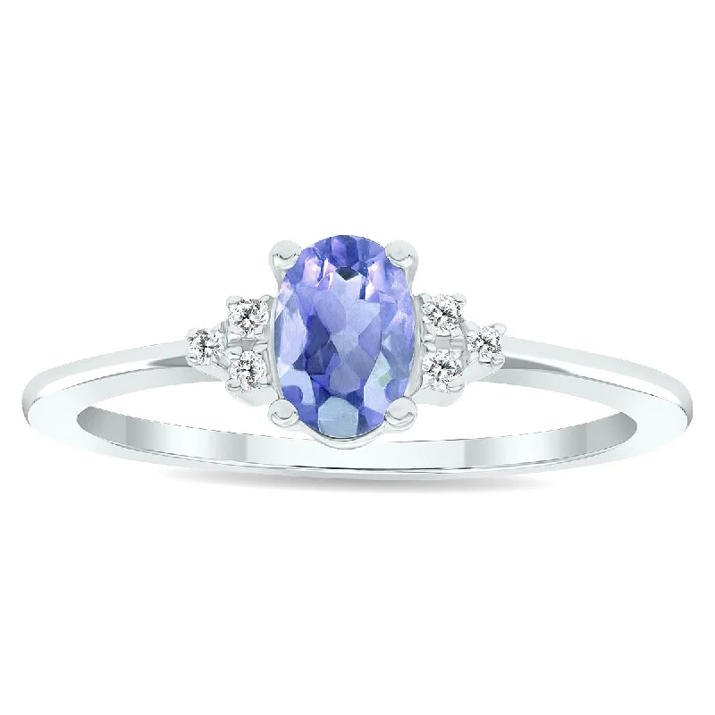 Women's Tanzanite and Diamond Half Moon Ring in 10K White Gold