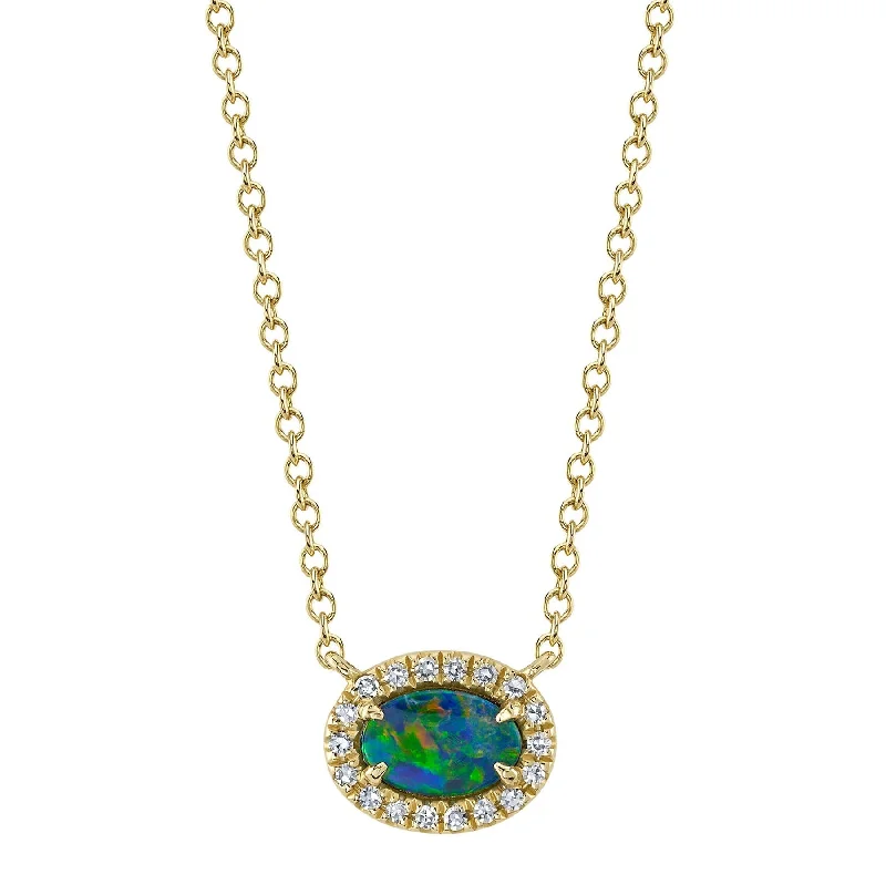 0.05CT DIAMOND & 0.33CT OPAL NECKLACE