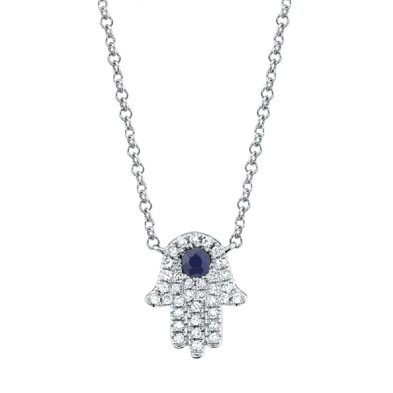 0.09CT DIAMOND & 0.08CT BLUE SAPPHIRE HAMSA NECKLACE SC55005244