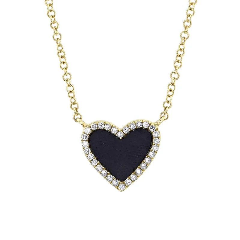 0.09CT DIAMOND & 0.59CT BLACK ONYX HEART NECKLACE SC55012622