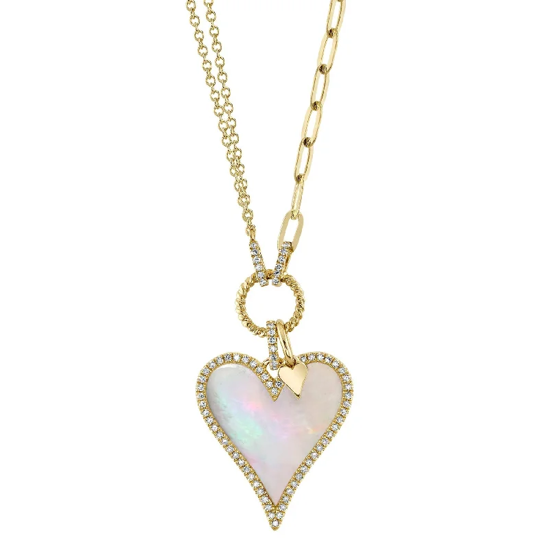 0.20CT DIAMOND & 2.07CT MOTHER OF PEARL HEART PAPER CLIP LINK NECKLACE SC55023860V2