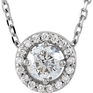 14K White 1/5 CTW Natural Diamond Halo-Style 16" Necklace