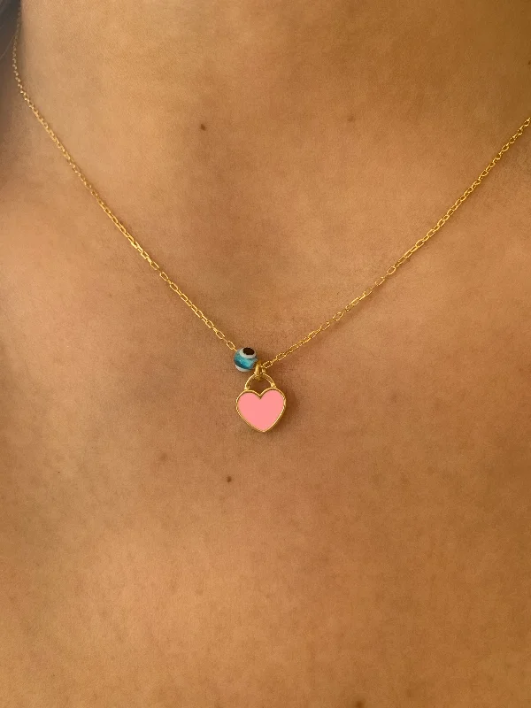 Pink Mini Enamel Heart Necklace