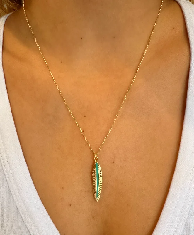 Dainty Turquoise Feather Necklace