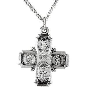 Sterling Silver 19x17.7 mm Four-Way Cross Medal 18" Necklace