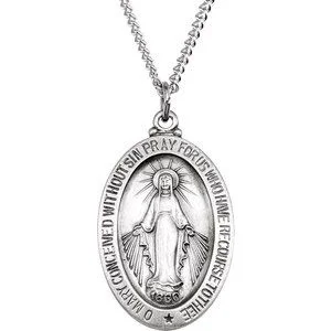 Sterling Silver 23x16 mm Oval Miraculous Medal 18" Necklace