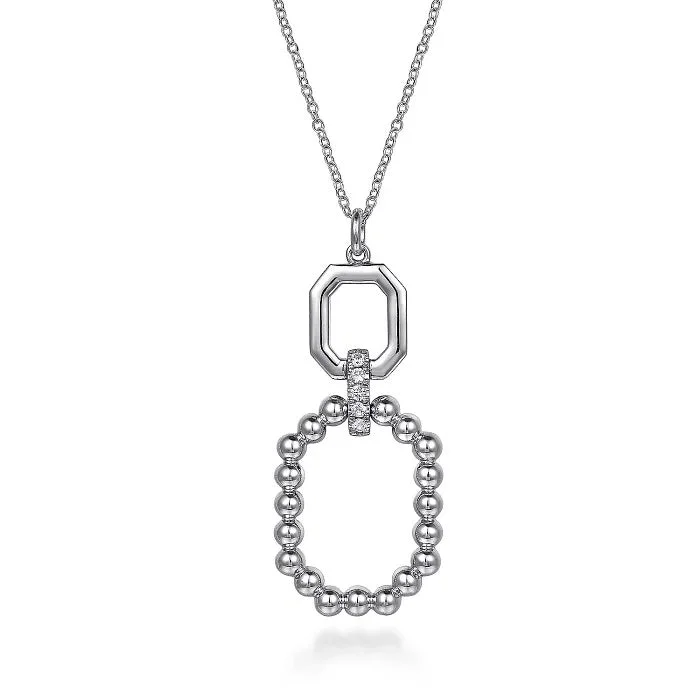 Sterling Silver Octagon White Sapphire Bujukan Drop Pendant 17.5 inch Necklace