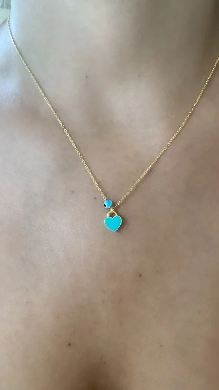 Turquoise Mini Enamel Heart Necklace