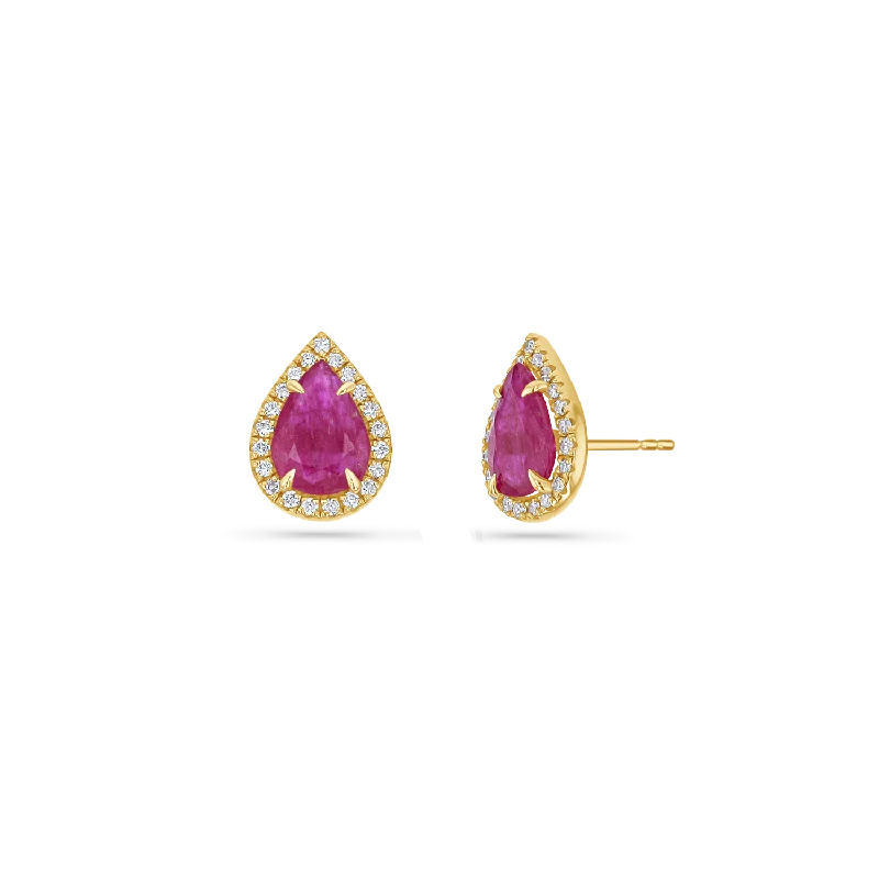 Diamond Pave Teardrop Ruby Studs