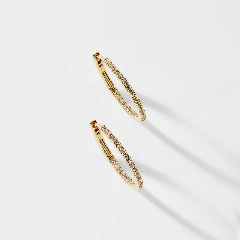 14KT GOLD 18MM PAVE DIAMOND INSIDE OUT HOOP EARRINGS