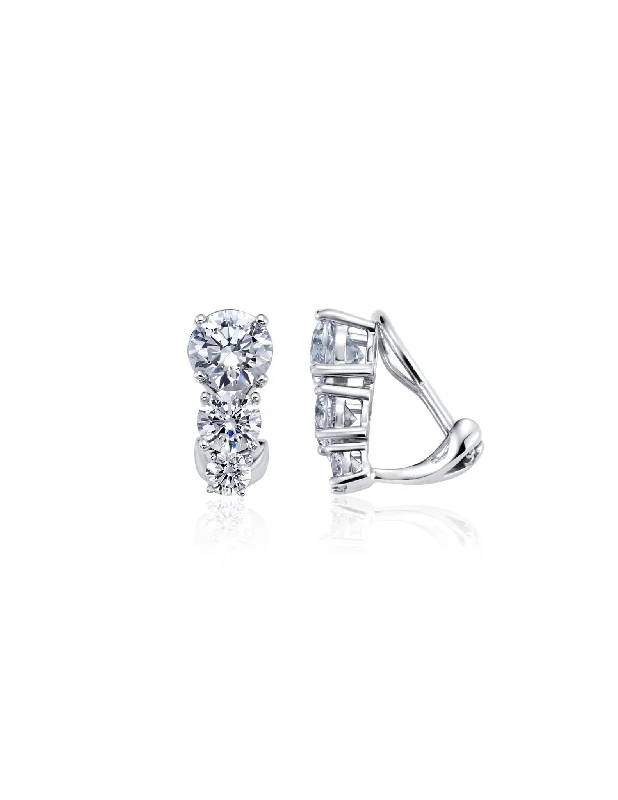 3 Stone Postless Earrings Finished in Pure Platinum Sale