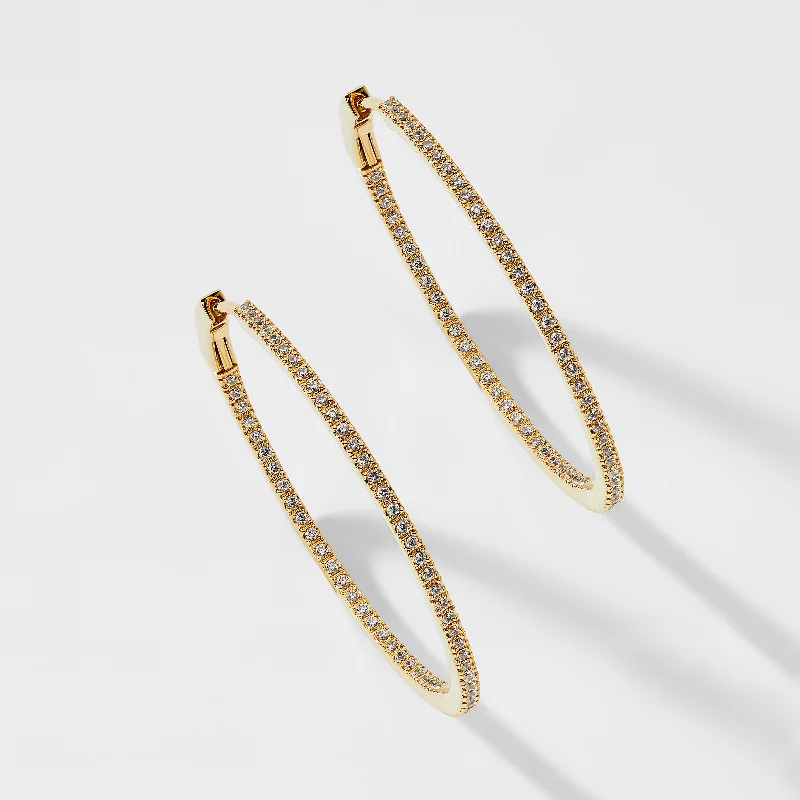 14KT GOLD 32MM PAVE DIAMOND INSIDE OUT HOOP EARRINGS