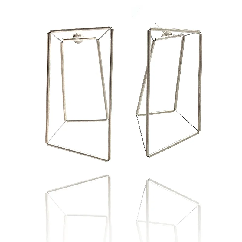 3D Trapezoid Earrings - Silver