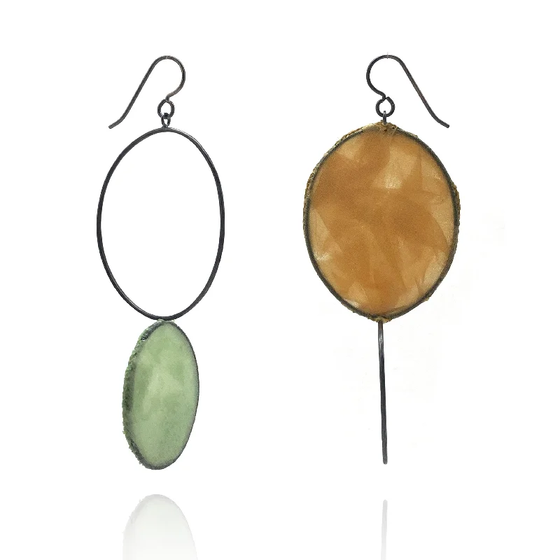 Asymmetrical Mustard & Light Green Earrings