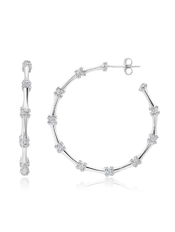 Bamboo Hoop Earrings Finished in Pure Platinum Sale