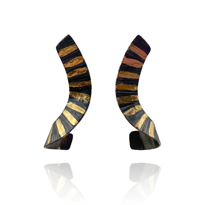 Black and Gold Striped Curl Earrings