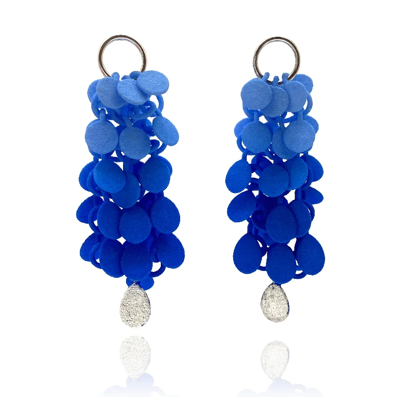 Blue Gradient And Silver Leaf Dangle Earrings