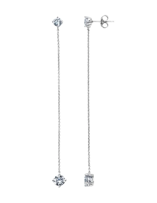 Chain Prong Set Linear Earrings Finished in Pure Platinum Sale