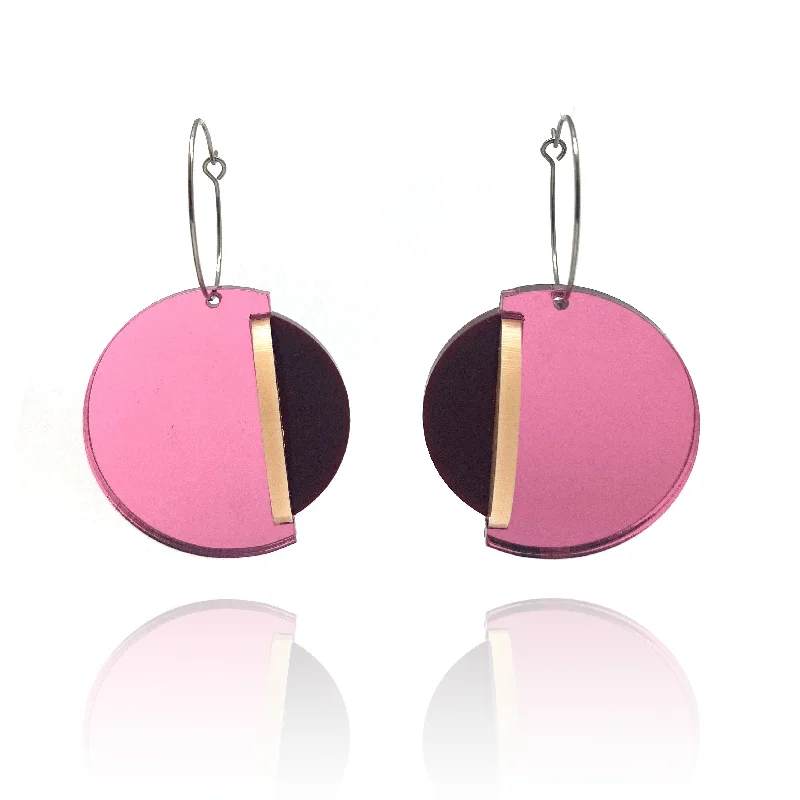 Circular Pink Mirror Earrings - Large