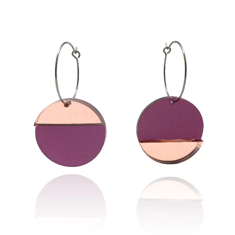 Circular Purple & Pink Mirror Earrings - Small