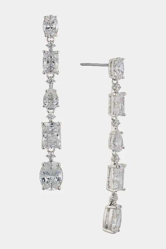 CORA MIXED CUT CZ LONG LINEAR EARRINGS