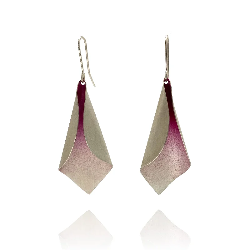 Curved Silver and Pink Earrings