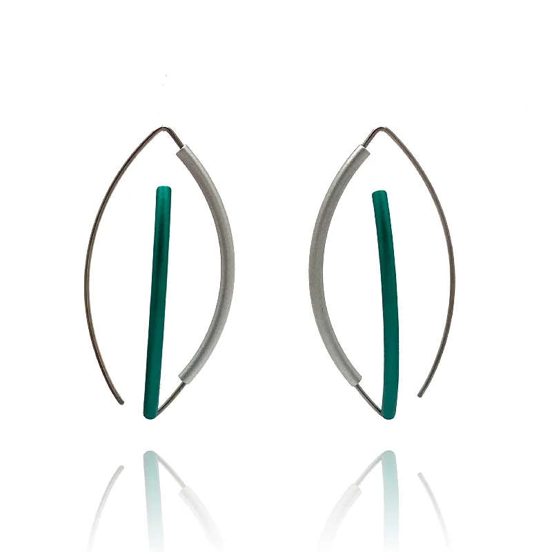 Dark Green and Silver 3D Bow Earrings