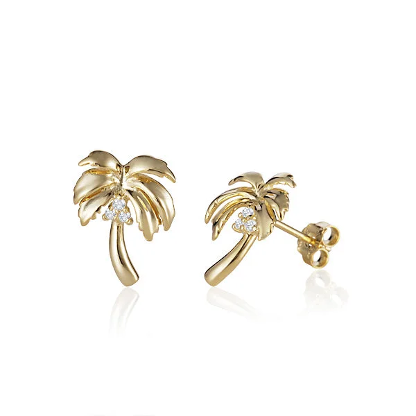 14K Yellow Gold Diamond Palm Tree Studs