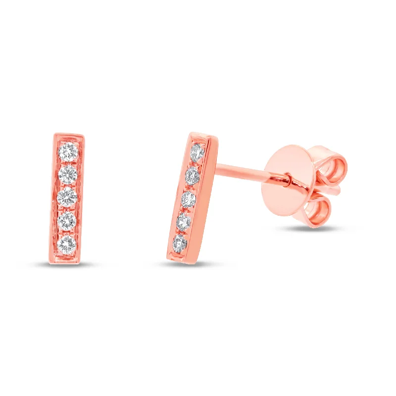 14K Rose Gold Pave Diamond Bar Studs