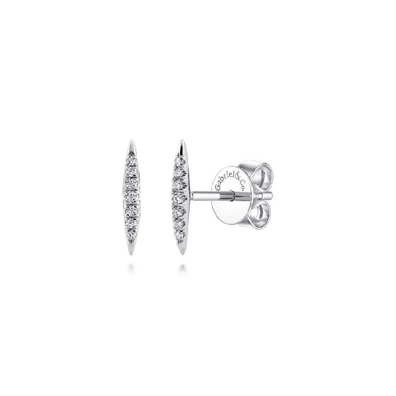 White Gold Elongated Diamond Bar Stud Earring