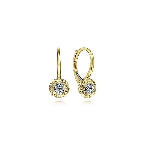 Yellow Gold Rope Twist Diamond Leverback Earrings