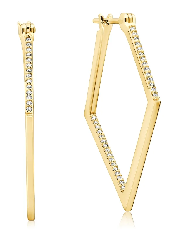 Diamond Shape Pave Hoop Earrings In 18kt Yellow Gold Sale