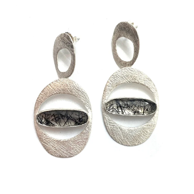 Double Carved Window Earrings - Tourmalated Quartz