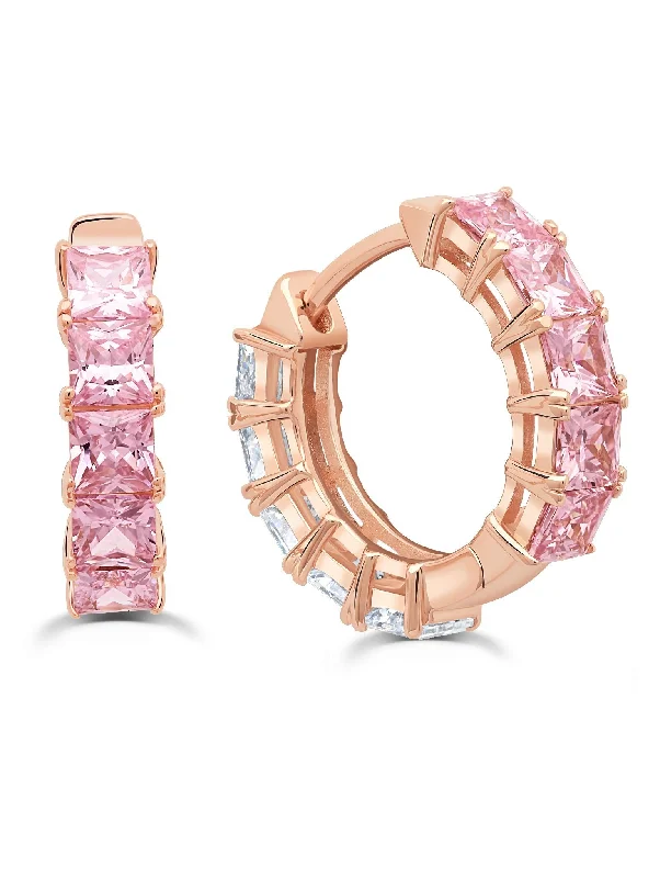 Duo Hoop Earrings Finished in 18kt Rose Gold - 13 mm with Pink and Clear Stones Sale