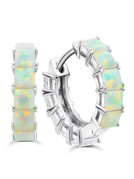 Duo Hoop Earrings Finished in Pure Platinum - 13 mm with Opal and Clear Stones Sale